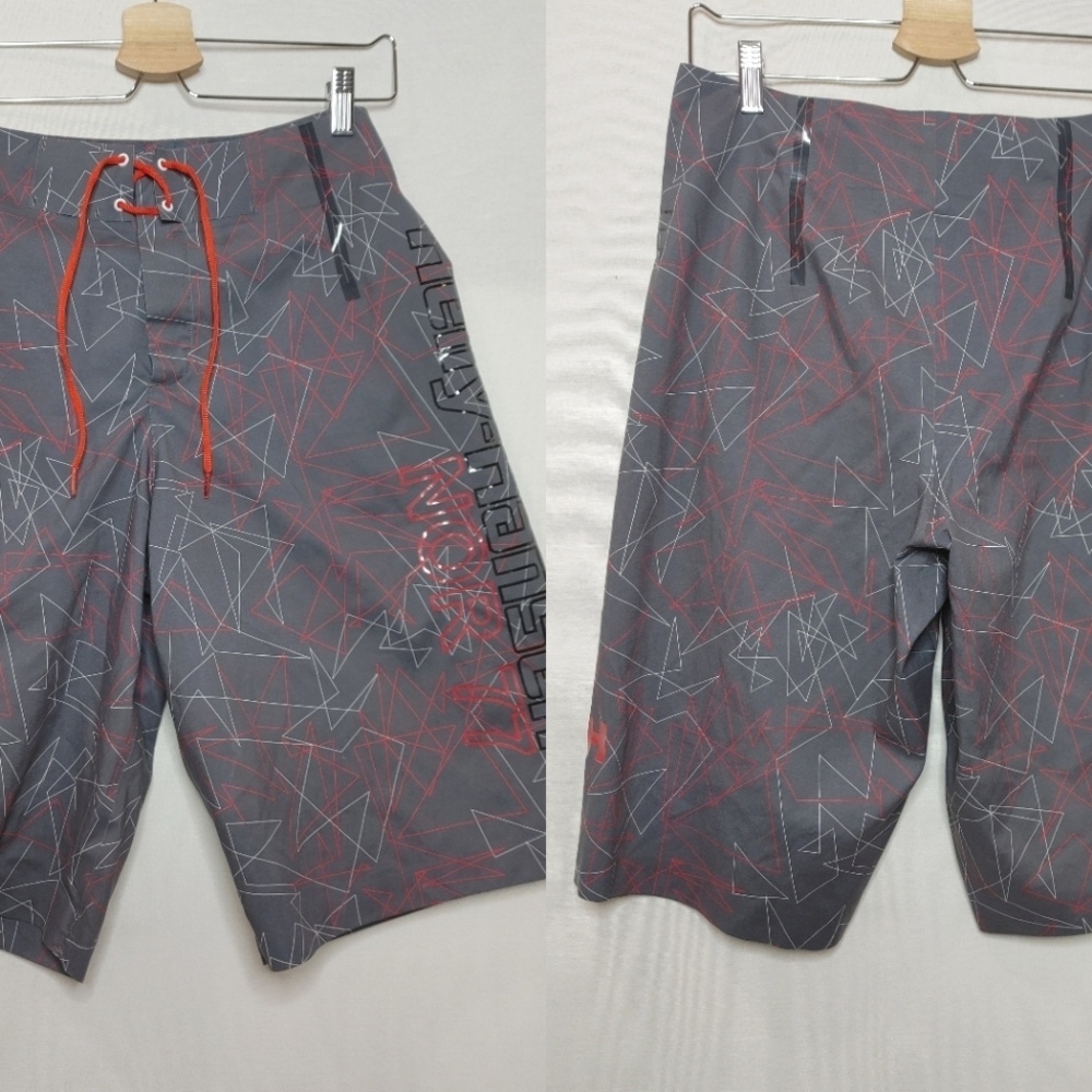 Helly Hansen Hybrid Swim Shorts Gray Red Black Seam Sealed 12.5" inseam 30 M